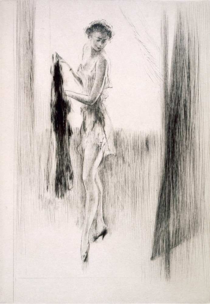 A woman dressing in front of a mirror, illustration for Mitsou by Sidonie-Gabrielle Colette from Edgar Chahine