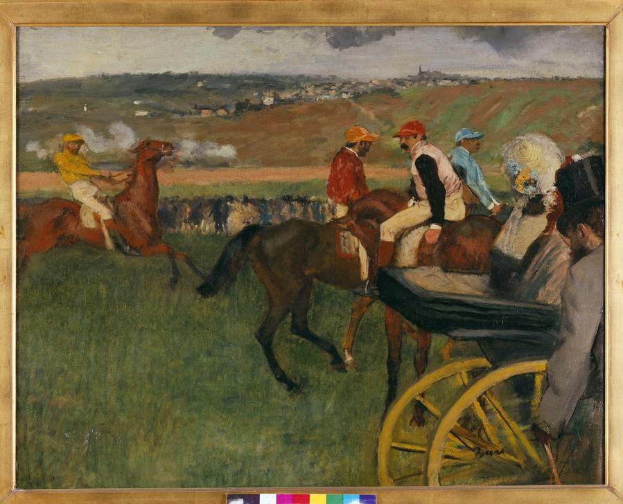 Le champ de courses. Jockeys amateurs pres d’une voiture from Edgar Degas