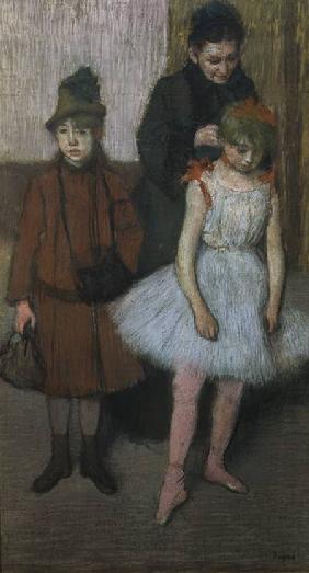 Woman with two little girls (pastel)