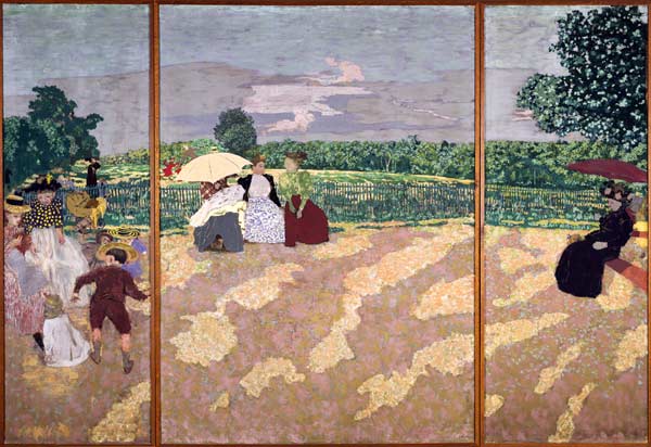 The Public Gardens: The Nurses, The Conversation and The Red Umbrella, 1894 (distemper on canvas)  from Edouard Vuillard