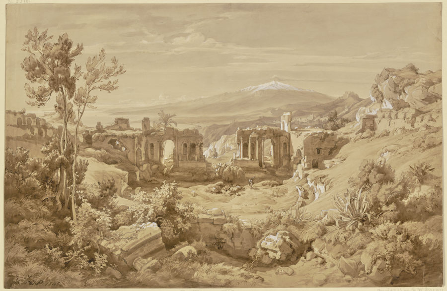 Das antike Theater von Taormina, im Hintergrund der rauchende Ätna from Eduard Wilhelm Pose
