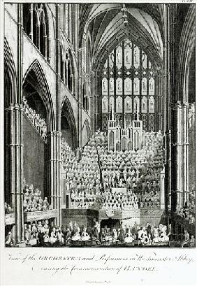 View of the Orchestra and Performers in Westminster Abbey, during the Commemoration of Handel, publi