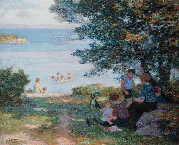 Mütter mit Kindern am schattigen Ufer from Edward Henry Potthast