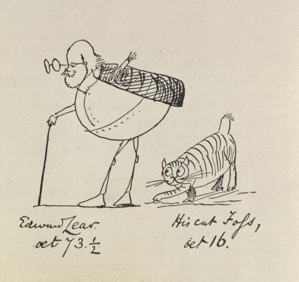 Edward Lear Aged 73 and a Half and His Cat Foss, Aged 16 (litho) from Edward Lear