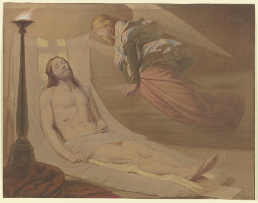 Christus im Grab, über ihm schwebend ein trauernder Engel from Edward von Steinle