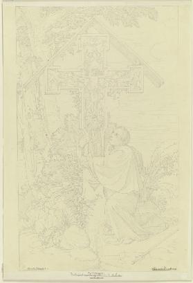 Gedenkblatt an Clemens Brentano, ein Kreuz umfassend
