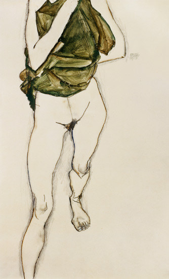 Schreitender Torso in grünem Hemd. from Egon Schiele