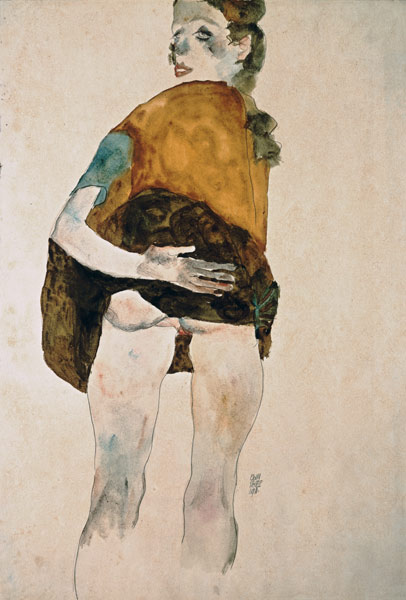 Stehendes Mädchen mit gehobenem Rock. from Egon Schiele
