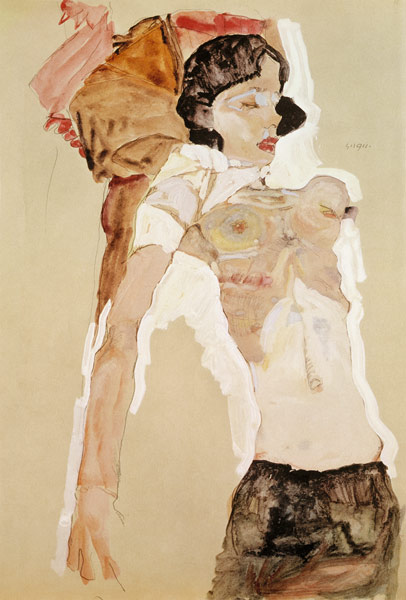 Liegendes, halbbekleidetes Mädchen from Egon Schiele