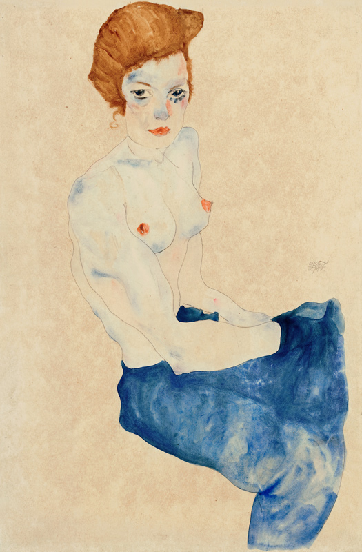 Seated blue nude from Egon Schiele