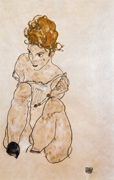 Sitzendes Mädchen in Unterkleid from Egon Schiele