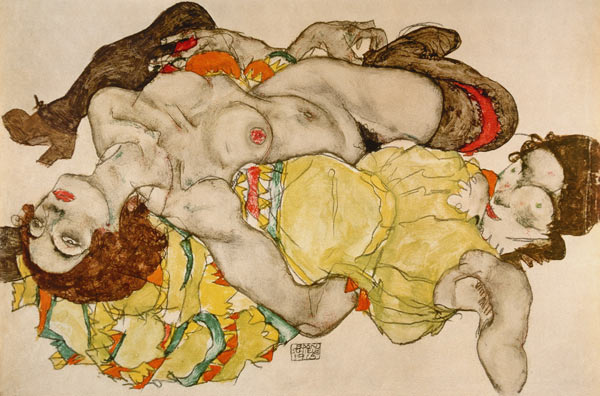 Zwei Mädchen, in verschränkter Stellung liegend from Egon Schiele
