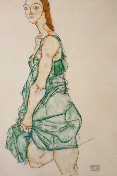 Stehende Frau in grünem Hemd from Egon Schiele