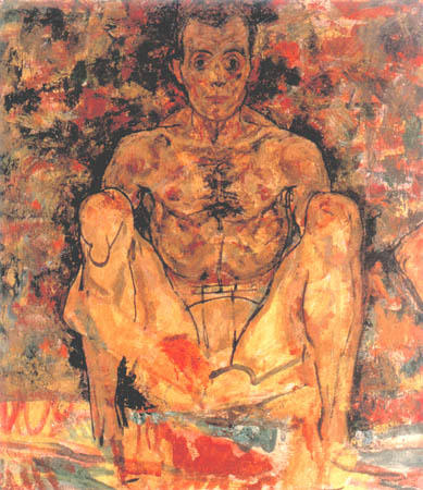 Hockendes Männerpaar (Detail) from Egon Schiele