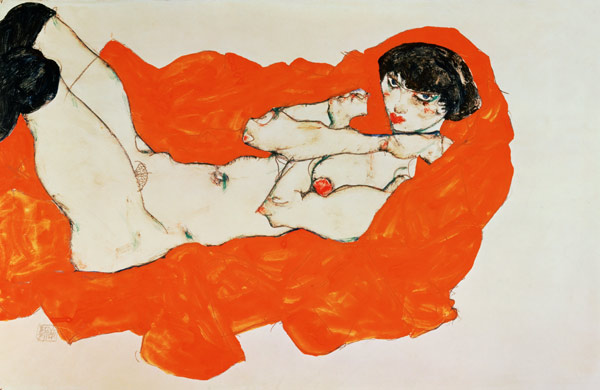 Liegender Akt auf orangefarbigem Grund from Egon Schiele