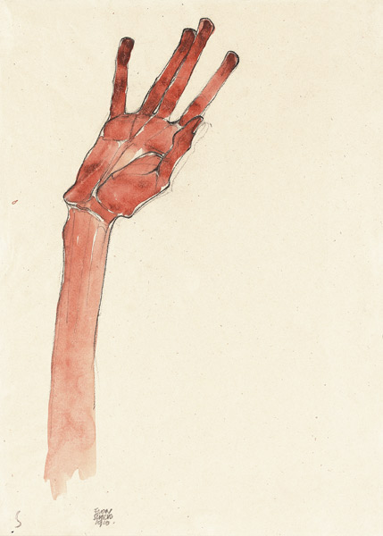 Raised red hand from Egon Schiele