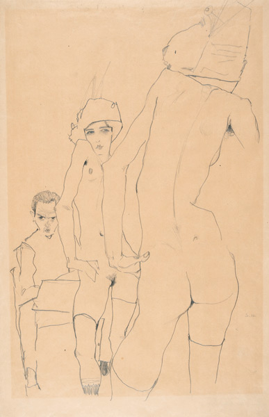 Schiele with Nude Model before the Mirror from Egon Schiele