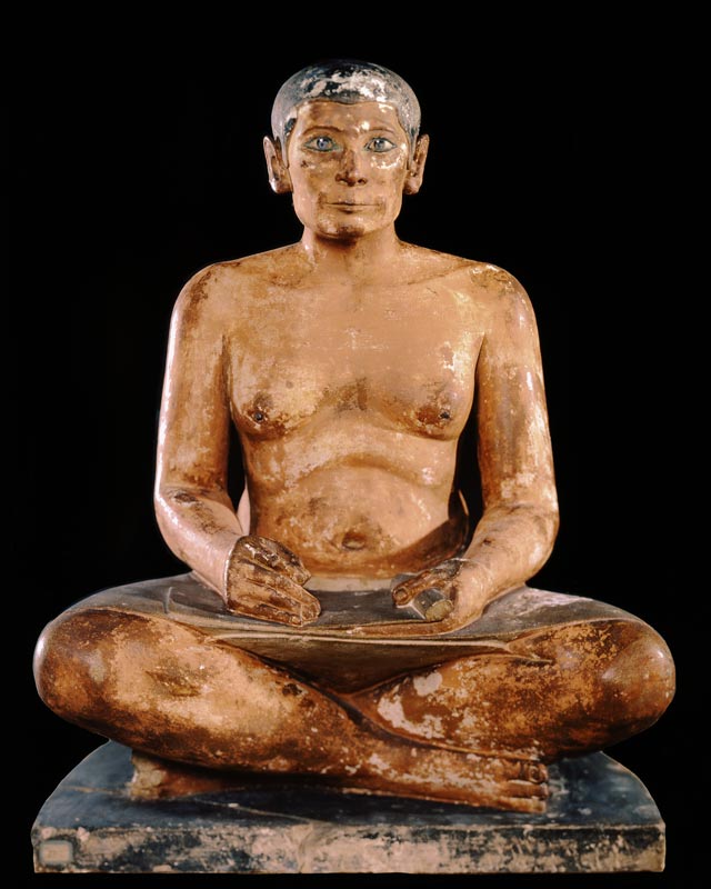 Crouching Scribe Statue, from Saqqara, Old Kingdom (limestone, alabaster & rock crystal) from Egyptian