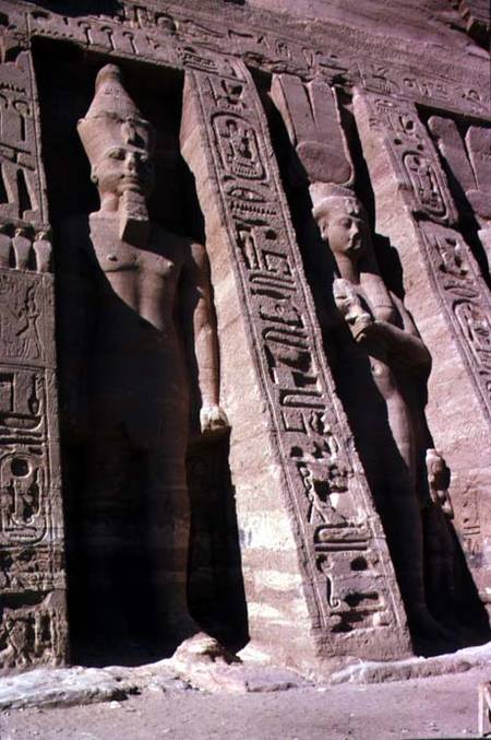 Facade of the Temple of Queen Nefertari, detail of colossi of Ramesses II (1279-1213 BC) and Hathor, from Egyptian