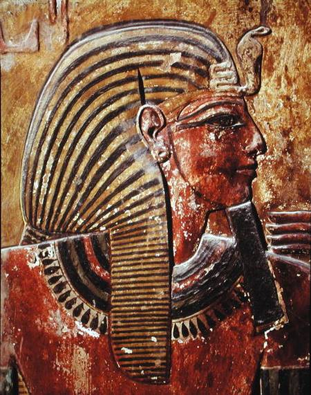 The head of Seti I (r.1294-1279 BC) from the Tomb of Seti, New Kingdom from Egyptian