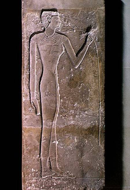 Pillar depicting a woman smelling a lotus flower, Old Kingdom from Egyptian
