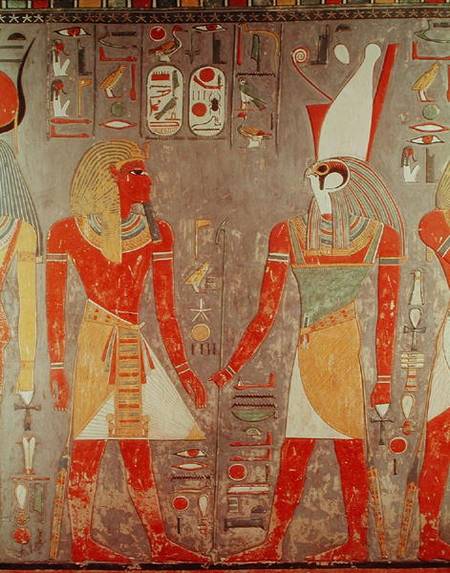 Relief depicting Horemheb (c.1323-1295 BC) before Horus, from his tomb, New Kingdom from Egyptian