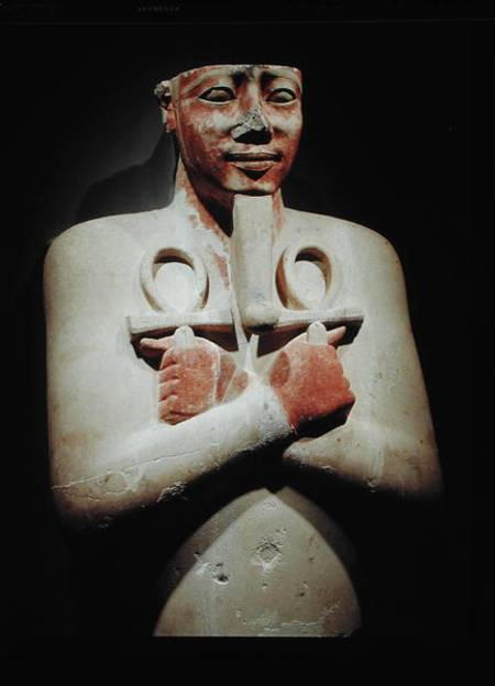 Statue of Sesostris I (c.1918-1875 BC) holding the ankh in both hands crossed over his chest, from t from Egyptian