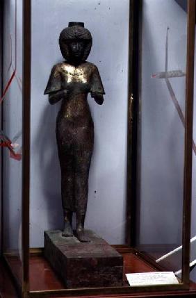 Statue of the Divine Adoratress Karomama, Third Intermediate Period (bronze with gold, silver & elec