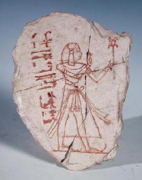 Ostrakon with a male figure, from Deir El-Medina (painted limestone)