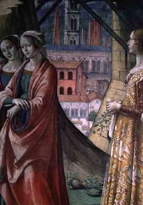 The Visitation, detail of the city and women, from the Life of St. John the Baptist