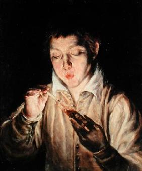 A Child Blowing on an Ember