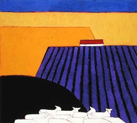 Sheep and Lavender Fields, 2004 (acrylic on paper) 