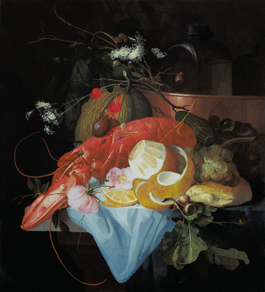 A Still Life with Lobster, Lemon and Grapes from Elias van den Broeck