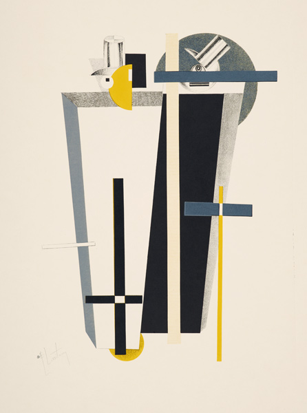 Abstract composition in grey, yellow and black (litho) from Eliezer Lissitzky