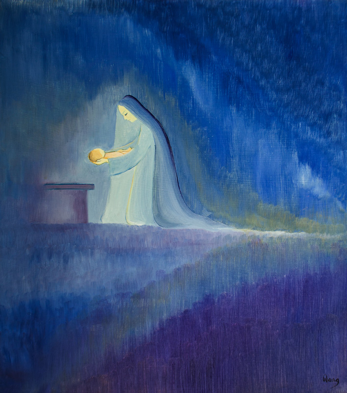The Virgin Mary cared for her child Jesus with simplicity and joy, 1997 (oil on panel)  from Elizabeth  Wang