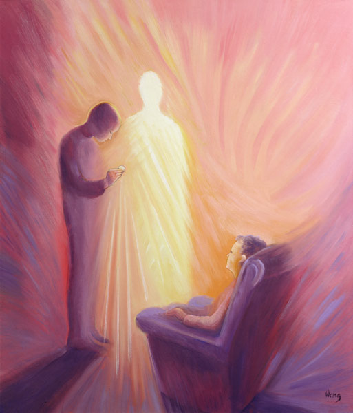 Jesus Christ comes to us in Holy Communion when we are sick or housebound, 1993 (oil on panel)  from Elizabeth  Wang