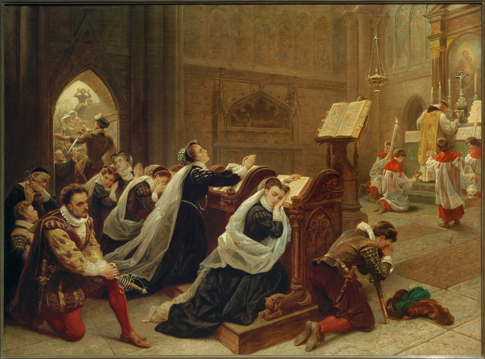 Maria Stuart nach ihrer Rückkehr aus Frankreich in Hollyroodhouse die erste Messe hörend. from Emanuel Leutze