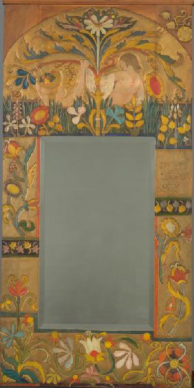 Mirror frame decorated with plants, flowers and two women figures