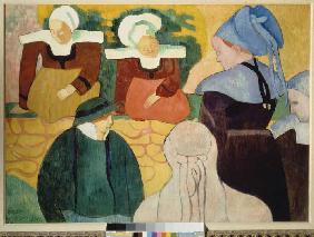 Bretonische Frauen auf einer Mauer