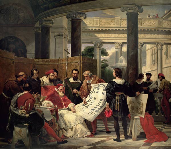 Pope Julius II ordering Bramante, Michelangelo and Raphael to construct the Vatican and St. Peter's from Emile Jean Horace Vernet