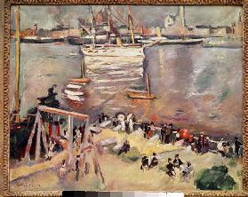 Betreten einer Korvette im Hafen von Antwerpen Gemälde von Othon Friesz (1879-1949) 1906 Privatsamml