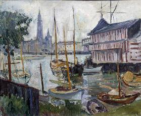 Teich mit Fischerbooten Gemälde von Achille-Emile (Achille Emile) Othon Friesz (1879-1949) Le Havre 
