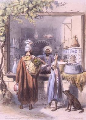 A Zeyat or Oil Seller with Customers in his Shop in Cairo, illustration from 'The Valley of the Nile