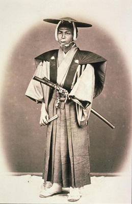 Japanese Court Official or Samurai, c.1870s (hand-coloured albumen print) from English Photographer, (19th century)