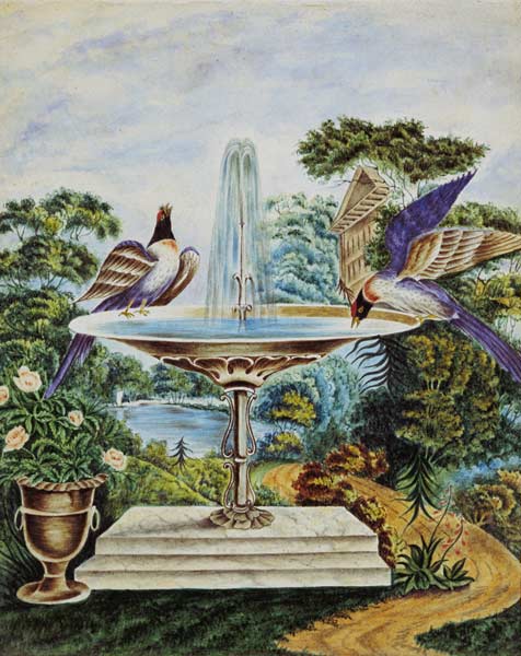 Birds in a Fountain in a Landscape Park from English School
