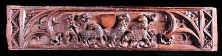 Carved lintel depicting a pastoral scene from English School