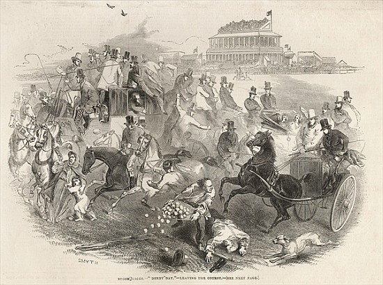Epsom Races, ''Derby Day'': Leaving the Course, from ''The Illustrated London News'', 31st May 1845 from English School