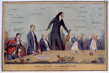 "Fiddlestick versus Broomstick", caricature of Niccolo Paganini, pub. by Thomas McLean from English School