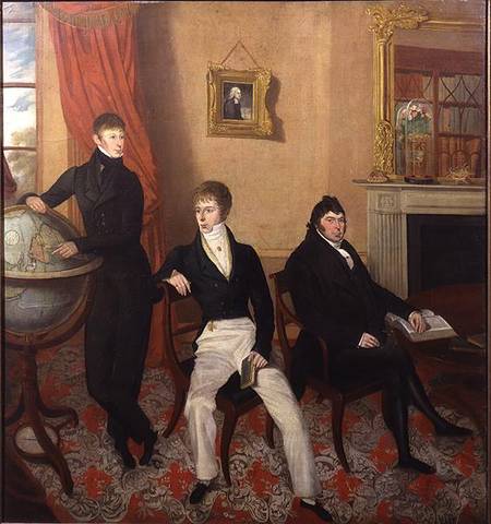 Group Portrait of Three Men in an Elaborate Sitting Room Interior from English School