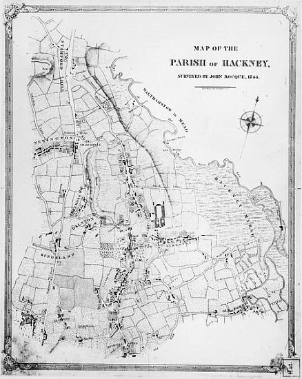 Map of the Parish of Hackney, surveyed John Rocque (c.1709-1762) 1745 from English School